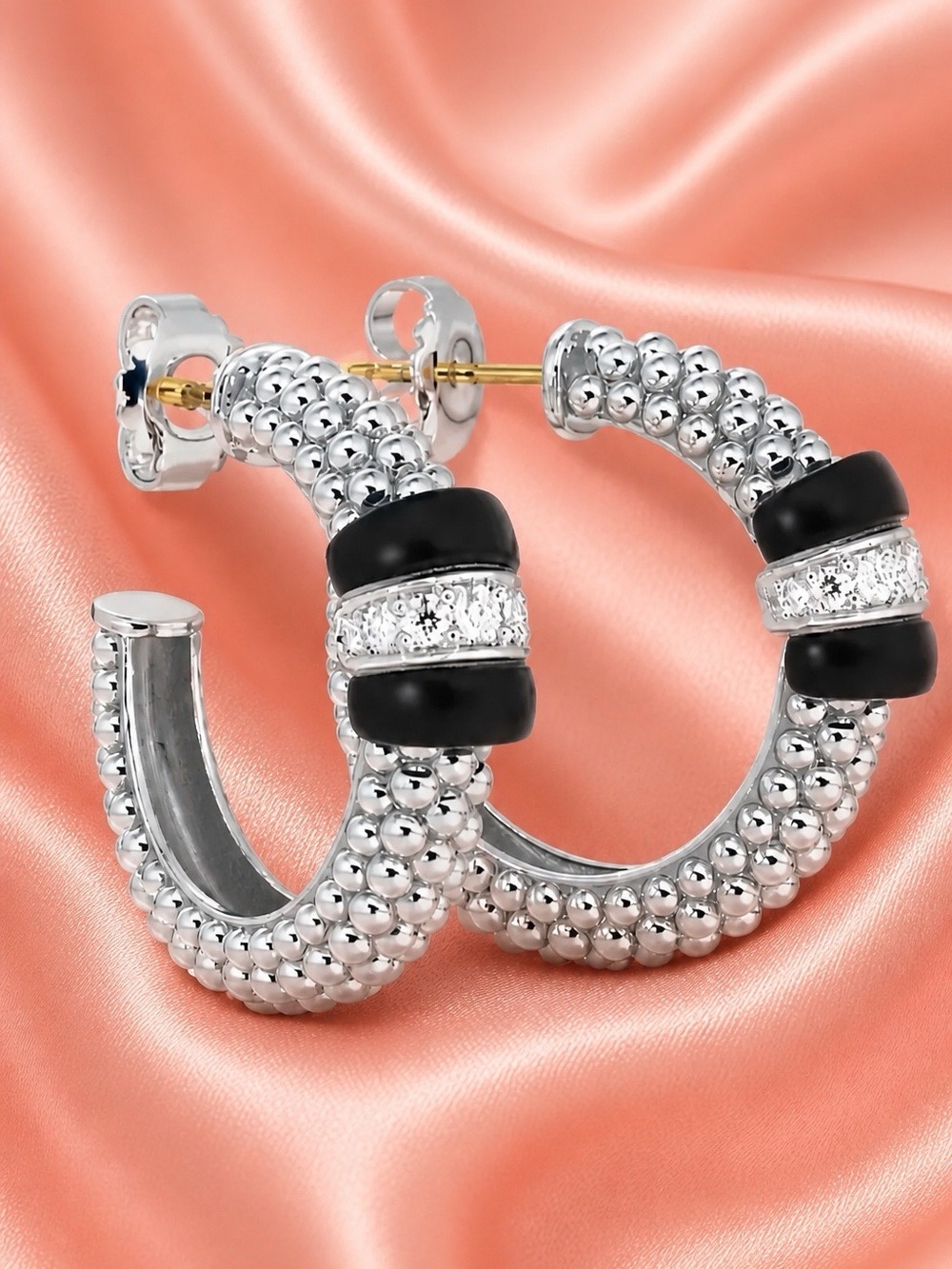 LAGOS genuine Diamonds, caviar setting.
925 S.silver Hoop Earrings, NEW!